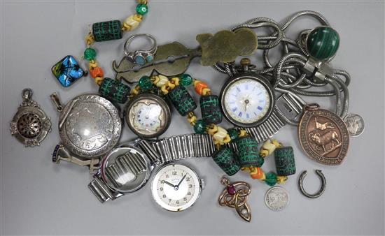 A collection of small silver etc. to include a small compact, rings, coins etc